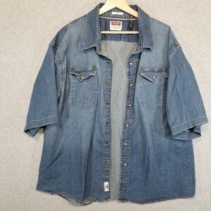 Wrangler Shirt Men 3XL Blue Denim Indigo Pearl Snap Cowboy Western Rodeo